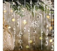 Lot de 18 décorations de sapin de Noël effet cristal à suspendre, en acrylique, en forme de flocon de neige et stalactites, fournitures de fêtes d'hiver et Nouvel An
