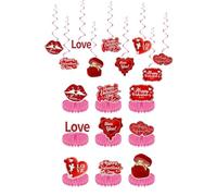 Lot de 18 décorations de table en nid d'abeille et tourbillons à suspendre pour la Saint-Valentin