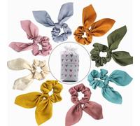 Lot de 18 élastiques à cheveux avec nœud - Oreilles de lapin - En satin - Pour femmes et femmes - Couleurs mélangées