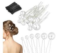 Lot de 18 épingles à cheveux avec perles en forme de U pour mariée, demoiselles d'honneur, filles, bal de fin d'année, bijoux vintage bohème (argenté)