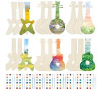Lot de 18 guitares en bois à faire soi-même, avec couleurs et pinceaux, 30,3 x 14,4 cm, mini guitare pour enfants, instruments de musique, jouets éducatifs pour classe, anniversaire