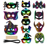 Lot de 18 images à gratter pour Halloween, magiques et colorées, arc-en-ciel, cartes en papier à gratter pour enfants, avec rubans, stylo à gratter pour bricolage pour fête de Toussaint, décoration de