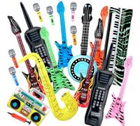 Lot de 18 instruments gonflables Rock Star comprenant un microphone gonflable, 2 guitares gonflables, 1 enregistreur de téléphone portable, piano, saxophone, basse, 4 luth avec 1 pompe pour