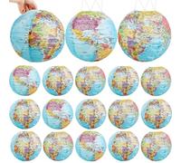 Lot de 18 lanternes en papier à suspendre de 25,4 cm - Lanternes en papier pour salle de classe, histoire, études sociales, thème de la terre, cadeaux de fête