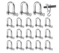 Lot de 18 manilles M6 D très résistantes en acier inoxydable avec goupilles à vis, capacité de 220 kg, pour gréement extérieur, voile, camping, bricolage, crochet de traction