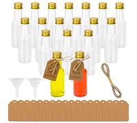 Lot de 18 mini bouteilles de liqueur en plastique de 50 ml, petites bouteilles à remplir, avec 2 mini entonnoirs, 18 étiquettes en papier kraft et 5 m de ficelle de chanvre, petites
