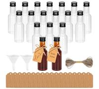Lot de 18 mini bouteilles de liqueur en plastique de 50 ml - Petites bouteilles à remplir avec 2 mini entonnoirs - 18 étiquettes en papier kraft et 5 m de ficelle de chanvre - Petites bouteilles