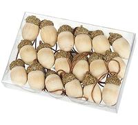 Lot de 18 mini glands en bois avec décorations à paillettes pour sapin de Noël