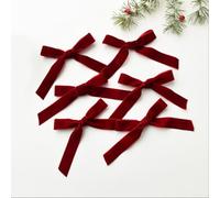 Lot de 18 mini nœuds en velours faits à la main pour décorations de sapin de Noël, petits pendentifs en ruban pour les vacances, les loisirs créatifs et l'ornement (rouge)