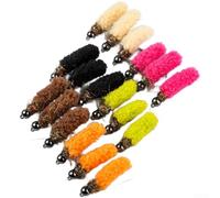 Lot de 18 mouches en cuivre pour pêche à la truite et au bar | Kit de 18 pièces, poids de perles en cuivre, taux de chute rapide, conception réaliste de vers, idéal pour truite achigan