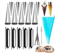 Lot de 18 Moules Corne à Crème, Tubes à Cannoli Moules à Cannoli Moule à Croissant en Acier Inoxydable, Petit et Grand Taille Cornets à Crème Conique Spirale pour Cuisson, Moules Crème à Pâtisserie