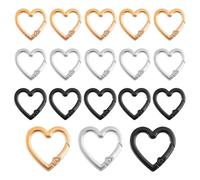 Lot de 18 mousquetons en forme de cœur - Petits mousquetons - En forme de cœur - Pour la randonnée, la pêche, le camping - 25 mm - Doré/argenté/noir