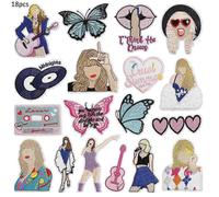 Lot de 18 patchs brodés thermocollants Taylor Swift, patchs à coudre/repasser pour vestes, jeans, pantalons, sacs à dos, vêtements