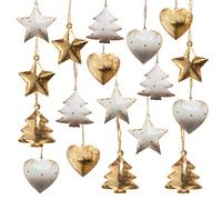 Lot de 18 pendentifs de Noël en métal blanc et doré - Décoration d'arbre - Étoile d'arbre - Cœur - 5 cm