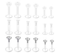 Lot de 18 piercings de nez en acrylique transparent avec boucles d'oreilles Stds et fixations, en acrylique hypoallergénique pour un usage quotidien, tragus, hélix, cartilage, nez