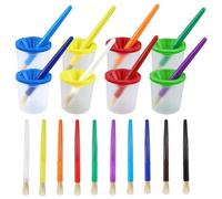 Lot de 18 pinceaux de 10 couleurs et 8 gobelets de peinture de couleurs assorties anti-déversement, pot à eau anti-déversement, pot de peinture et couvercle bouchon pour fournitures scolaires pour