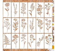 Lot de 18 pochoirs réutilisables en forme de fleur pour peinture sur mur en bois, 15,2 x 7,6 cm, pochoirs botaniques en plastique pour bricolage, dessin, décoration d'intérieur, fabrication de cartes
