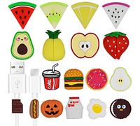 Lot de 18 protections de câbles en PVC avec motifs d'animaux et de fruits mignons - Organisateur de protection des câbles USB pour smartphones - Multicolore