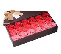 Lot de 18 roses de savon dans une boîte surélevée pour la journée de la femme et la Saint-Valentin avec présentation structurée et présence légère parfumée (rouge)