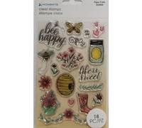 Lot de 18 tampons transparents Momenta Bee Happy Sweet Life, fleurs en pot Mason