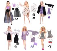 Lot de 18 tenues pour poupées de filles, vêtements de poupée pour poupées de 29,9 cm, robe violette, accessoires de mode, 6 robes + 4 sacs exquis + 6 paires de talons hauts + collier de perles +