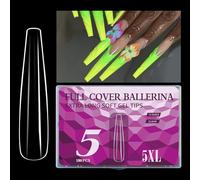 Lot de 180 extensions d'ongles artificiels extra transparentes - Taille 5XL - Pour manucure française - Coupe naturelle - En acrylique professionnel