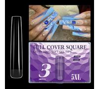Lot de 180 extensions d'ongles artificiels extra transparentes - Taille 5XL - Pour manucure française - Coupe naturelle - En acrylique professionnel