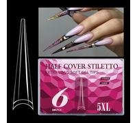 Lot de 180 extensions d'ongles artificiels extra transparentes - Taille 5XL - Pour manucure française - Coupe naturelle - En acrylique professionnel
