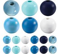Lot de 180 perles rondes en bois bleu de 16 mm, lisses, blanches, océan, colorées, naturelles, for la fabrication de bijoux, bracelets, colliers, boucles d'oreilles, fournitures de décoration DIY