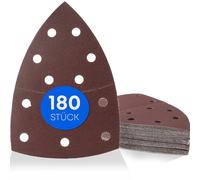 Lot de 180 triangles de ponçage Prio / 11 trous / 105 x 152 mm / 30 x grain 40-60 - 80-120 - 180-240 / pour ponceuses multiples/feuilles abrasives/tampons abrasifs triangulaires / papier abrasif