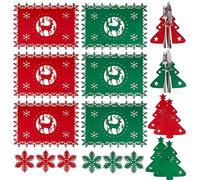 Lot de 18pcs Noël Décoration de Table 6pcs Set de Table Napperon de Noël en Feutre et 6pcs sous-Verres Flocon de Neige Rouge Vert 6pcs Sac à Couteaux et Fourchettes Sapin pour Cuisine Table Maison