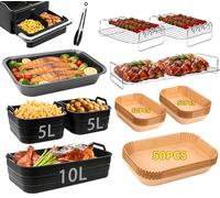 Lot de 19 accessoires pour friteuse à air chaud Cosori Dual Blaze 10 l et Ninja AF500EU Foodi Flexdrawer 10,4 l, insert en silicone pliable sans BPA, 1 x 10 l, 2 x 5 l moule en silicone et grille de