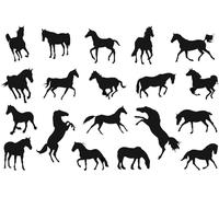 Lot de 19 autocollants différents Silhouette de cheval - Stickers Equine (XS, noir)