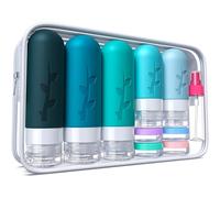 Lot de 19 bouteilles de voyage en silicone approuvées par la TSA pour articles de toilette anti-fuite rechargeables essentiels de voyage pour shampooing, après-shampooing, lotion, vert, Voyage