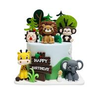 Lot de 19 décorations de gâteau d'animaux de safari, décorations de gâteau pour animaux de safari, décorations de gâteau de la jungle sauvage avec lions, éléphants, girafes, décorations de fête