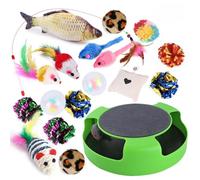 Lot de 19 jouets pour chat d'intérieur - Soulage le stress, gestion du poids et collage avec herbe à chat, baguette à plumes, souris en peluche, balles froissées et plateau tournant - Stop Destructive