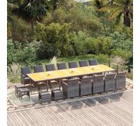 Lot de 19 meubles de jardin avec coussins, en polyrotin gris, composé d'une table et de chaises avec un rotin PE robuste et un cadre en acier, assure stabilité et confort
