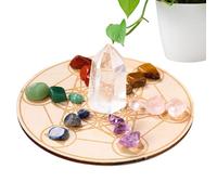 Lot de 19 pierres de en - Sept étoiles - Pour la méditation et l'énergie - Avec plateau en bois - Ornements en Reiki poli pour une énergie positive