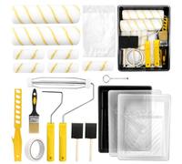 Lot de 19 rouleaux de peinture avec rouleau de 22,7 cm et petit rouleau de peinture de 10,2 cm, pinceau pour murs, bac à peinture avec liners, accessoires de peinture pour peindre les murs, pinceau