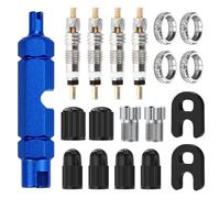 Lot de 19 valves de vélo Presta - Adaptateur de noyau de valve française - Outil avec capuchons de protection - Kit complet pour vélos et VTT (19)
