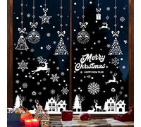 Lot de 192 autocollants de fenêtre de Noël réutilisables double face en PVC statiques flocons de neige blancs pour décorations de fenêtre de Noël