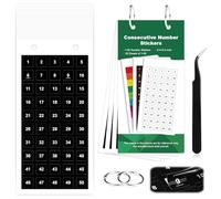 Lot de 2 000 autocollants numérotés consécutifs de 1 à 100 - 20 feuilles de 1 cm - Petits chiffres autocollants - Avec couverture rigide verte - Pince à épiler pointue incurvée - Noir