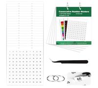 Lot de 2 000 autocollants numérotés consécutifs de 1 à 100 - 20 feuilles de 1 cm - Petits chiffres autocollants - Avec couverture rigide verte et anneau argenté - Pince à épiler pointue incurvée (2000