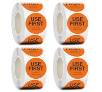 Lot de 2 000 étiquettes autocollantes multi-langues pour la maison, le café, le restaurant, 3,8 cm Use First Circle - Orange avec texte noir - 500 étiquettes en 4 rouleaux de chaque, autocollants pour