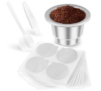Lot de 2/1 Capsules de café réutilisables avec couvercles en Feuille d'aluminium, cuillère et Brosse en Acier Inoxydable 304, compatibles avec Les Machines à café Series (A)