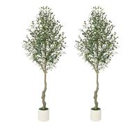 Lot de 2 180cm Grande Olivier Artificielle Réalistes,Faux Olivier Plante Interieur avec Olives Branche & Feuillage sans Entretien,Décorations Végétales Artificielles pour Salon, Bureau,Balcon