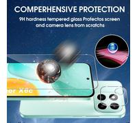 Lot De 2 + 2 Films De Protection D'écran En Verre Trempé Pour Honor X6c + Protection D'objectif D'appareil Photo, Dureté 9h, Film Hd Sans Bulles, Anti-Rayures
