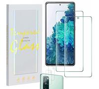 Lot de 2 + 2 protecteurs d'écran pour Galaxy S20 FE avec protection d'objectif d'appareil photo, film en verre trempé de qualité supérieure pour Samsung Galaxy S20 FE, dureté 9H, anti-éclats, sans bulles, support d'empreintes digitales, compatible avec les coques