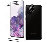 Lot de 2 + 2 protections d'écran pour Samsung Galaxy S20Plus avec protection d'objectif d'appareil photo, verre trempé 9H, support de déverrouillage d'empreintes digitales, protection d'écran en verre