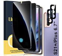 [Lot de 2 + 2] UniqueMe compatible avec Samsung Galaxy S21 Plus 6,7" Protecteur d'écran de confidentialité et protecteur d'objectif d'appareil photo 【Prise en charge du déverrouillage des empreintes digitales】Avec outil d'installation facile 【Pas de verre】【Dureté 7H】